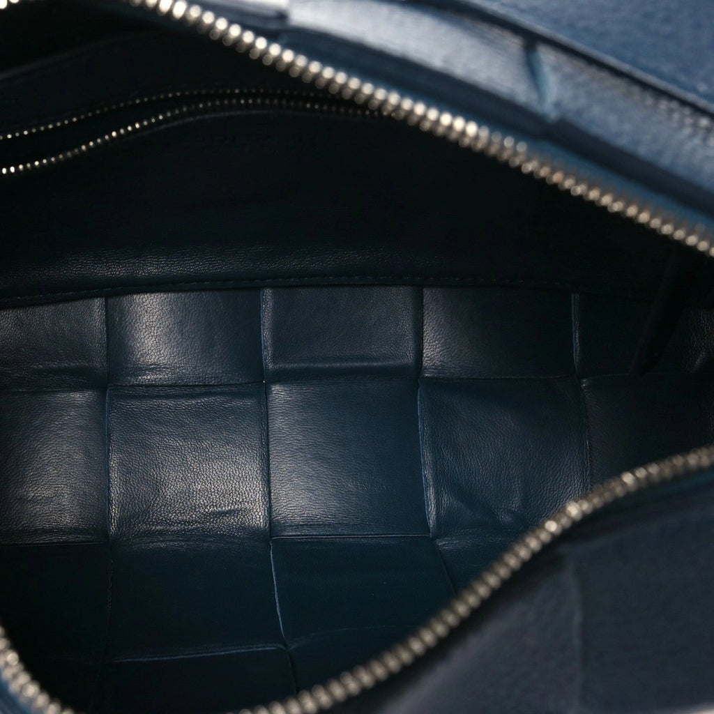Grained Calfskin Maxi Intrecciato Brick Cassette Bag Deep Blue
