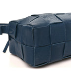 Grained Calfskin Maxi Intrecciato Brick Cassette Bag Deep Blue