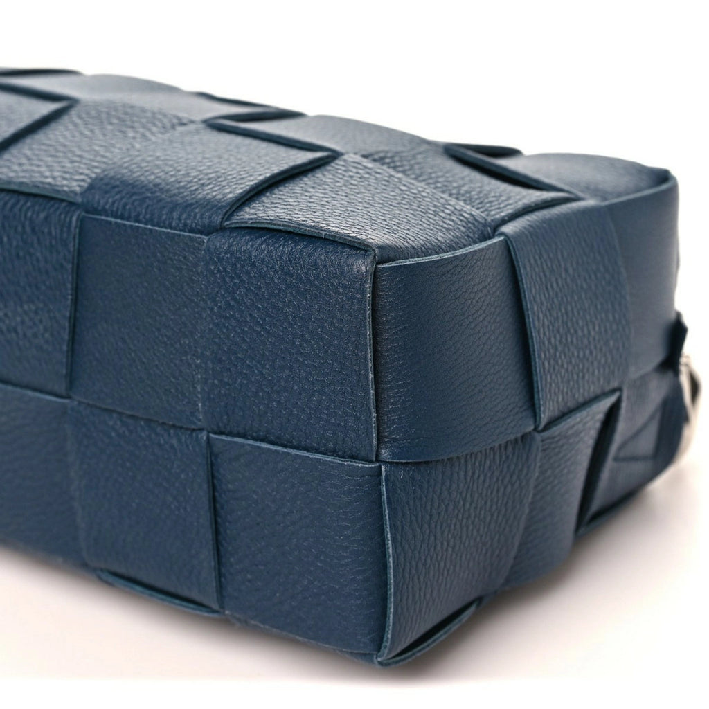 Grained Calfskin Maxi Intrecciato Brick Cassette Bag Deep Blue