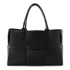Grained Calfskin Maxi Intrecciato Medium Arco Tote Black