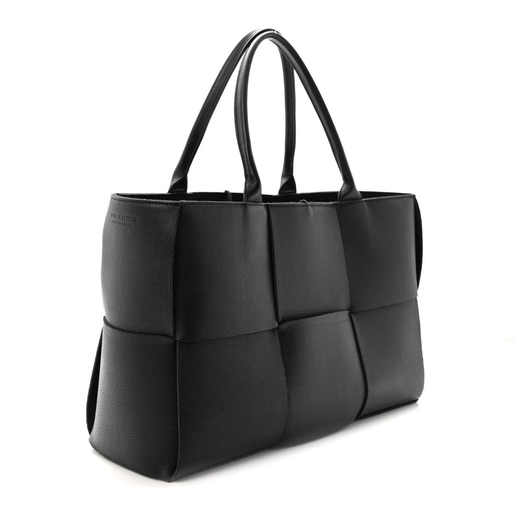 Grained Calfskin Maxi Intrecciato Medium Arco Tote Black