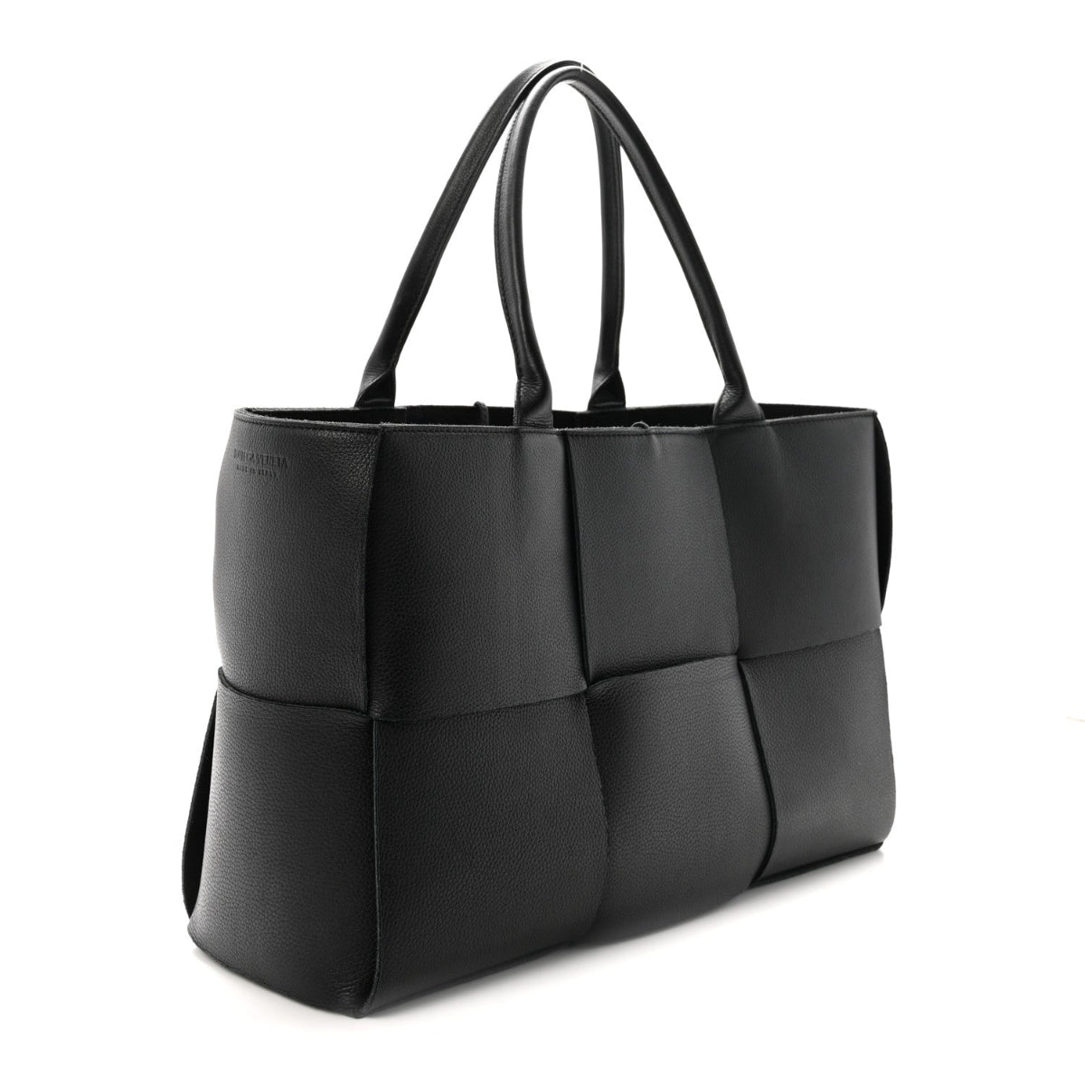 Grained Calfskin Maxi Intrecciato Medium Arco Tote Black