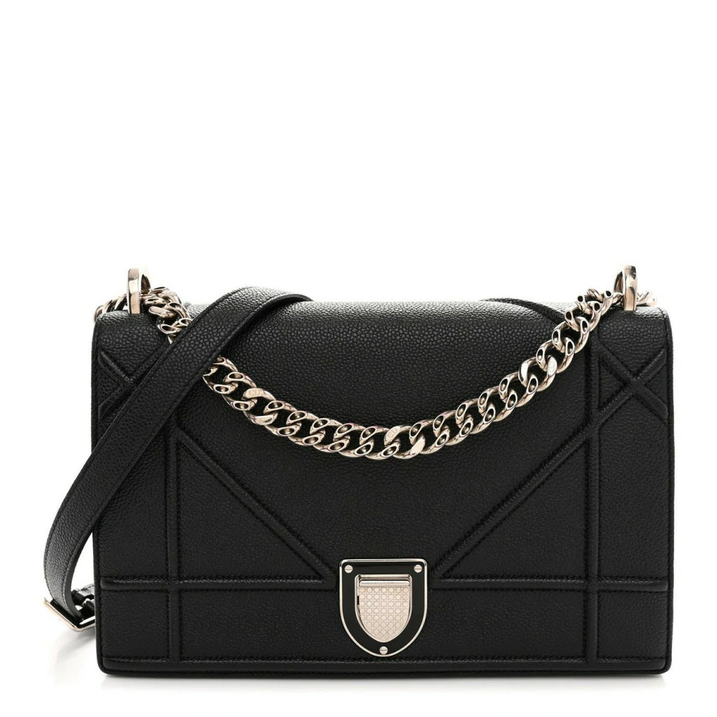 Grained Calfskin Medium Diorama Flap Bag Black