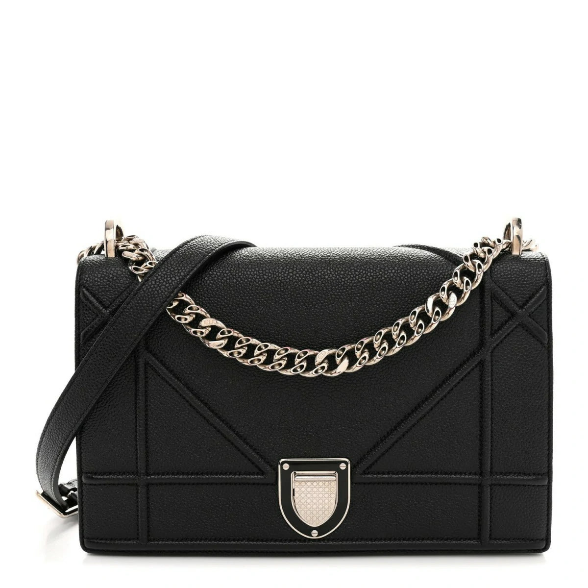 Grained Calfskin Medium Diorama Flap Bag Black