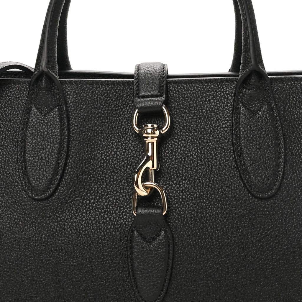 Grained Calfskin Medium Jackie Top Handle Bag Black