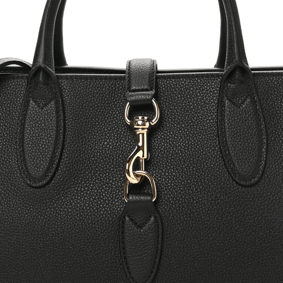 Grained Calfskin Medium Jackie Top Handle Bag Black