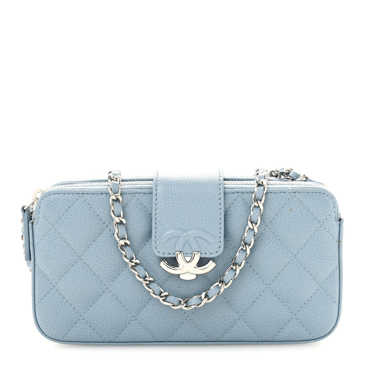 Grained Calfskin Quilted CC Box Clutch With Chain Blue