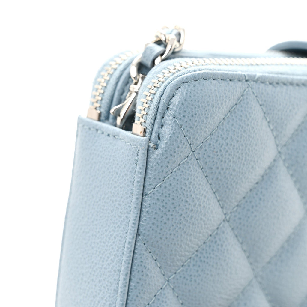 Grained Calfskin Quilted CC Box Clutch With Chain Blue