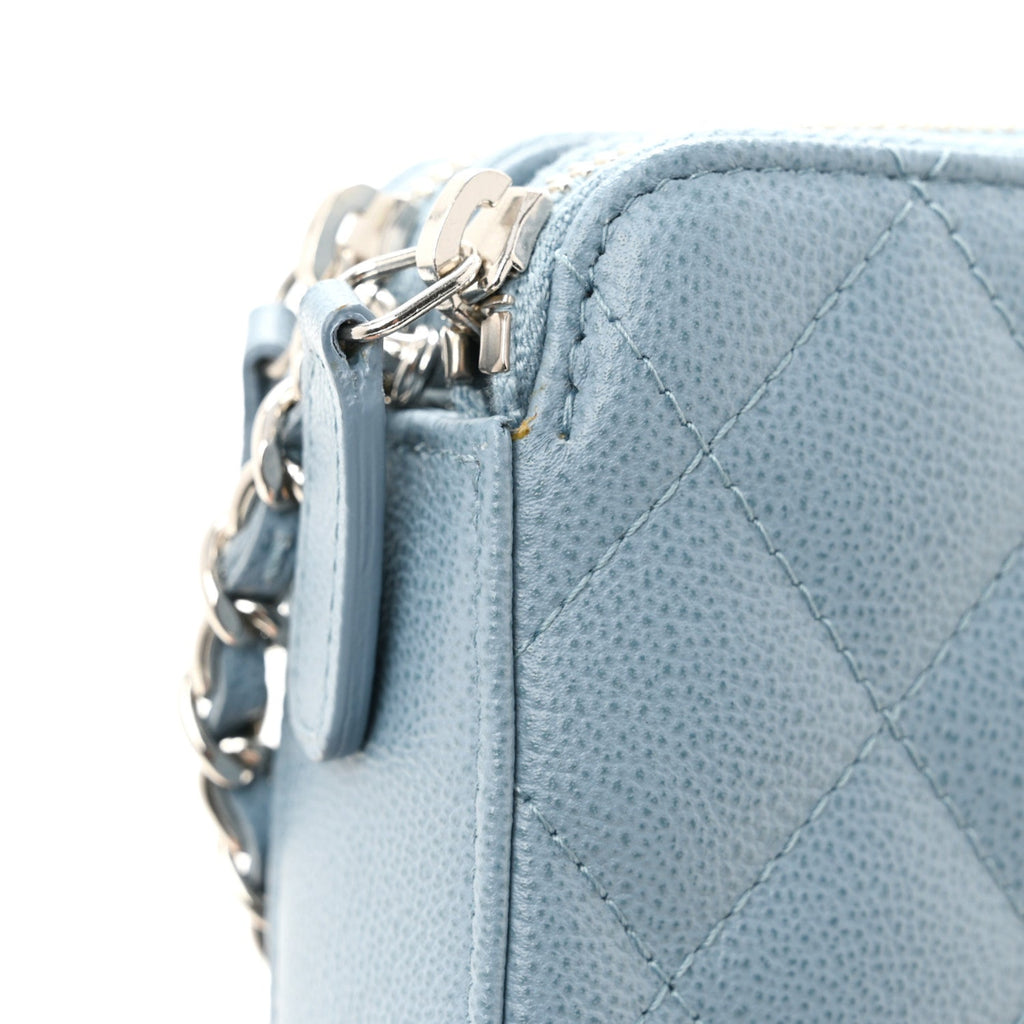 Grained Calfskin Quilted CC Box Clutch With Chain Blue