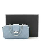 Grained Calfskin Quilted CC Box Clutch With Chain Blue
