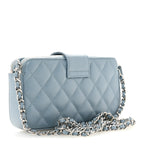 Grained Calfskin Quilted CC Box Clutch With Chain Blue