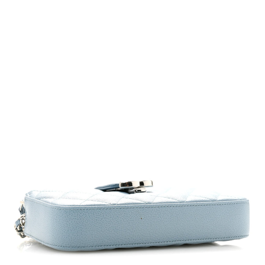 Grained Calfskin Quilted CC Box Clutch With Chain Blue
