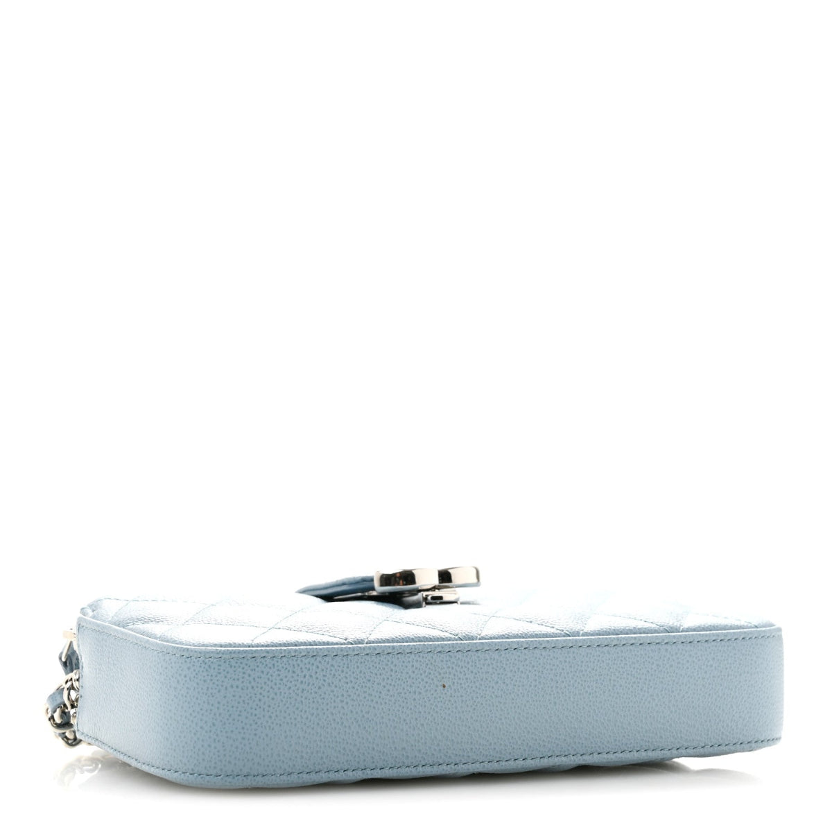 Grained Calfskin Quilted CC Box Clutch With Chain Blue