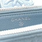 Grained Calfskin Quilted CC Box Clutch With Chain Blue