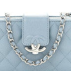 Grained Calfskin Quilted CC Box Clutch With Chain Blue