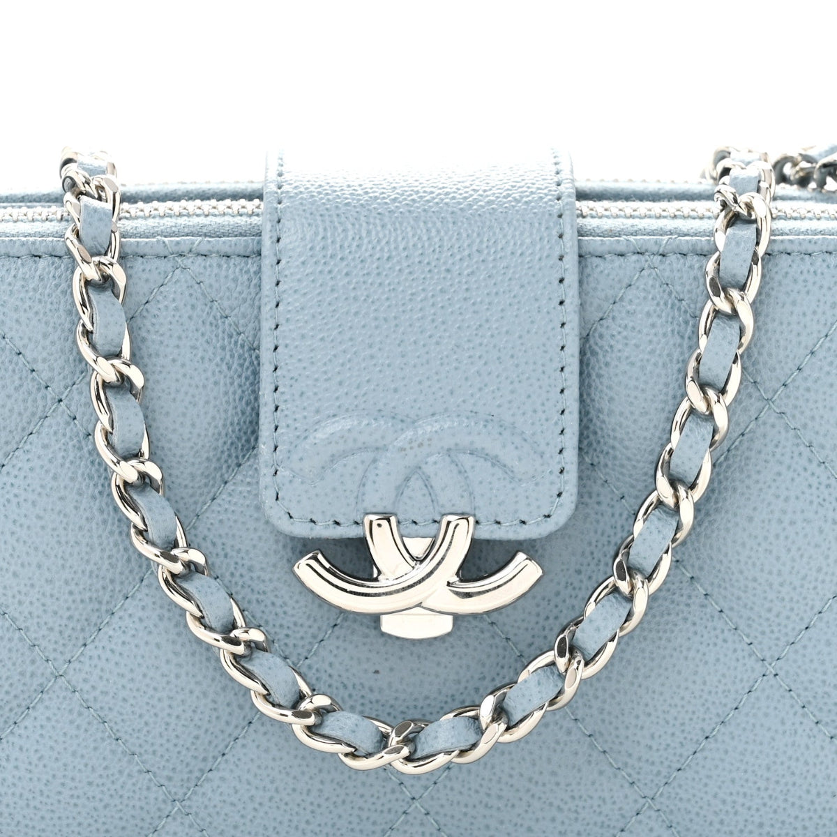 Grained Calfskin Quilted CC Box Clutch With Chain Blue