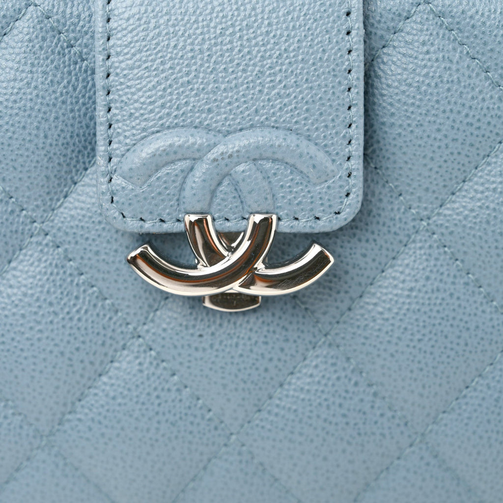 Grained Calfskin Quilted CC Box Clutch With Chain Blue