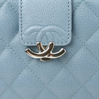 Grained Calfskin Quilted CC Box Clutch With Chain Blue