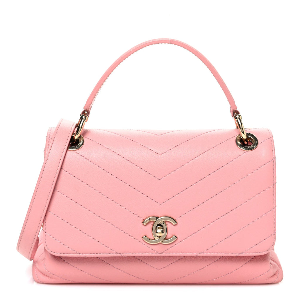 Grained Calfskin Small Chevron Chic Top Handle Flap Pink