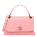 Grained Calfskin Small Chevron Chic Top Handle Flap Pink