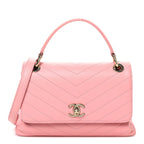 Grained Calfskin Small Chevron Chic Top Handle Flap Pink