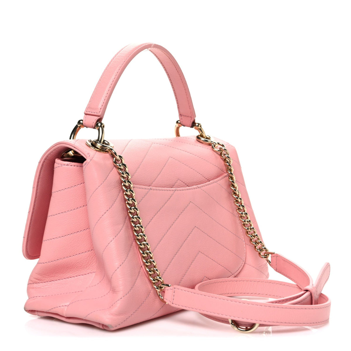 Grained Calfskin Small Chevron Chic Top Handle Flap Pink