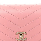Grained Calfskin Small Chevron Chic Top Handle Flap Pink