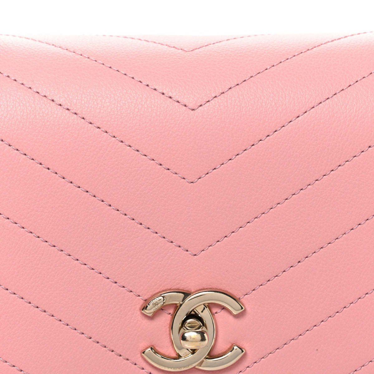 Grained Calfskin Small Chevron Chic Top Handle Flap Pink