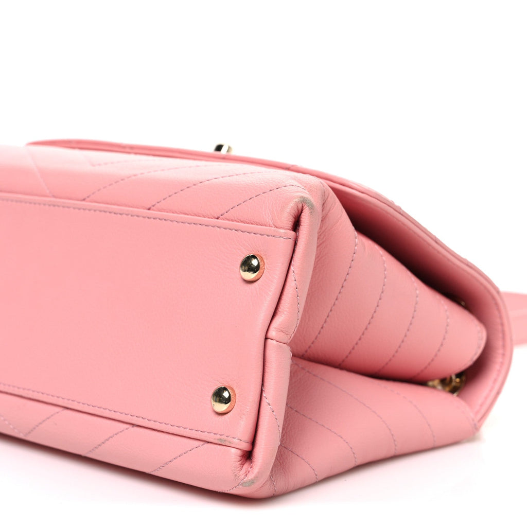 Grained Calfskin Small Chevron Chic Top Handle Flap Pink