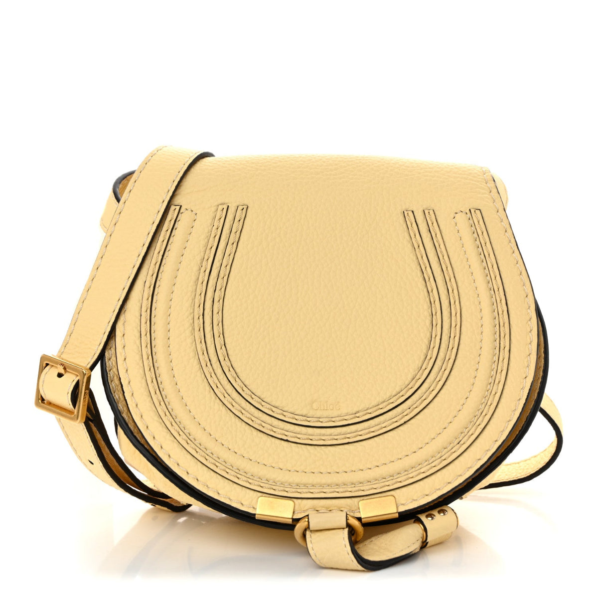 Grained Calfskin Small Marcie Saddle Bag Softy Yellow