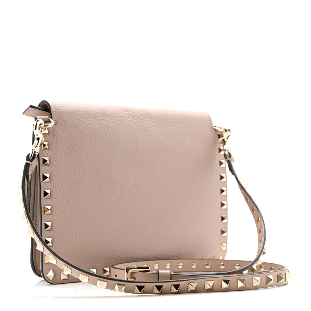 Grained Calfskin Small Rockstud Flap Crossbody Bag Poudre
