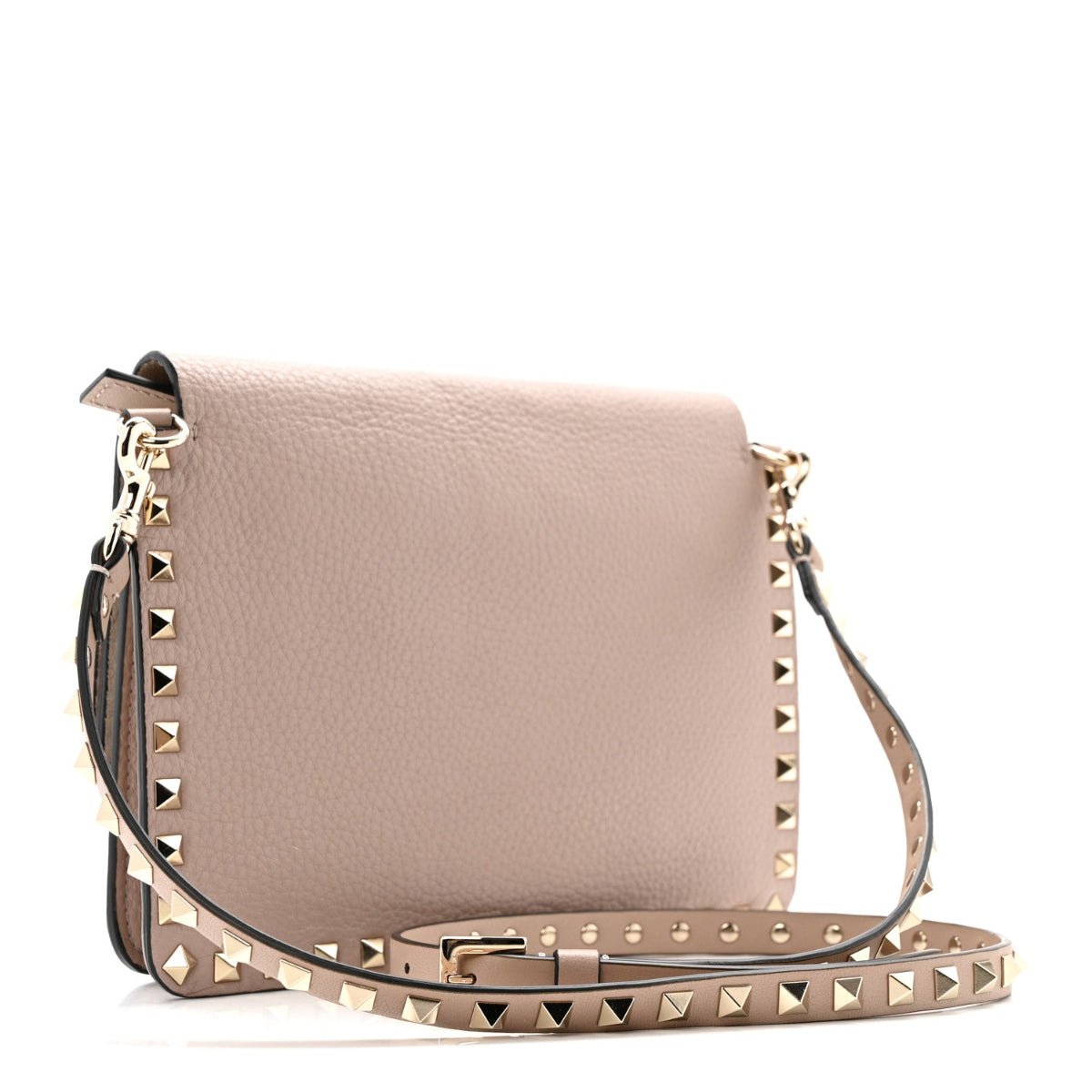 Grained Calfskin Small Rockstud Flap Crossbody Bag Poudre