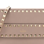 Grained Calfskin Small Rockstud Flap Crossbody Bag Poudre