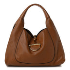Grained Calfskin Softbit Maxi Shoulder Bag Dark Brown