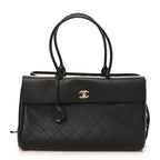 Grained Calfskin Stitched Urban Essentials Shopping Bag Black