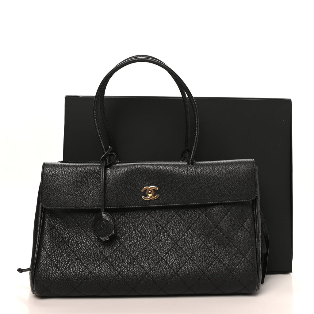 Grained Calfskin Stitched Urban Essentials Shopping Bag Black