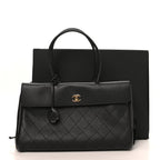 Grained Calfskin Stitched Urban Essentials Shopping Bag Black
