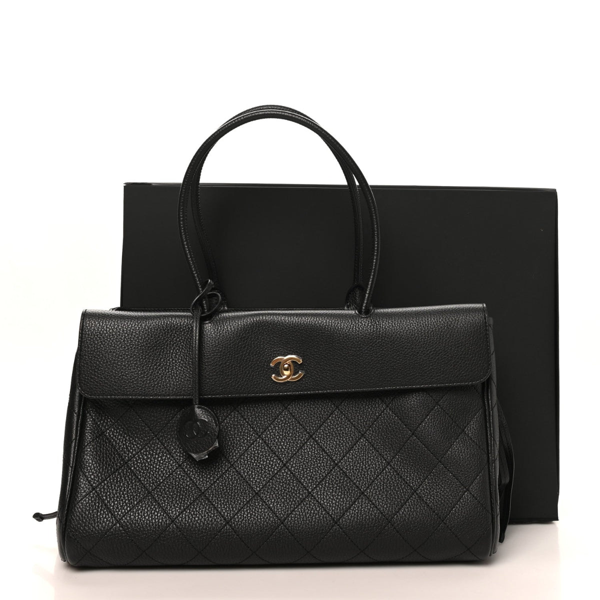 Grained Calfskin Stitched Urban Essentials Shopping Bag Black