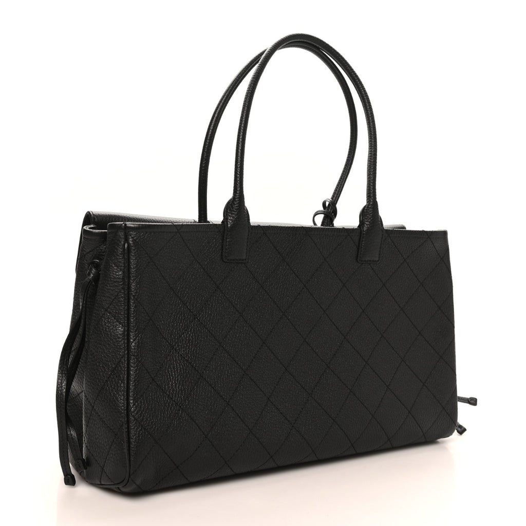 Grained Calfskin Stitched Urban Essentials Shopping Bag Black
