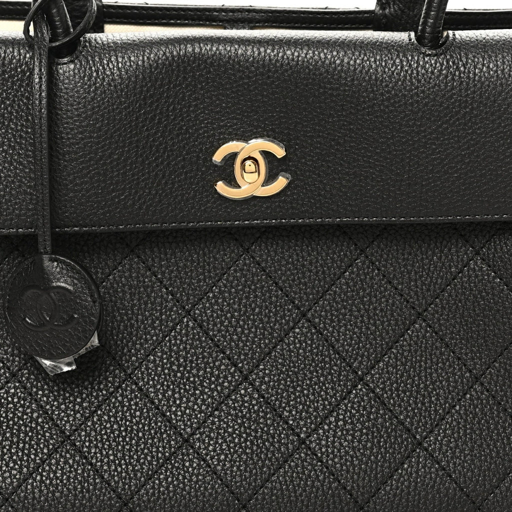 Grained Calfskin Stitched Urban Essentials Shopping Bag Black