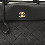 Grained Calfskin Stitched Urban Essentials Shopping Bag Black