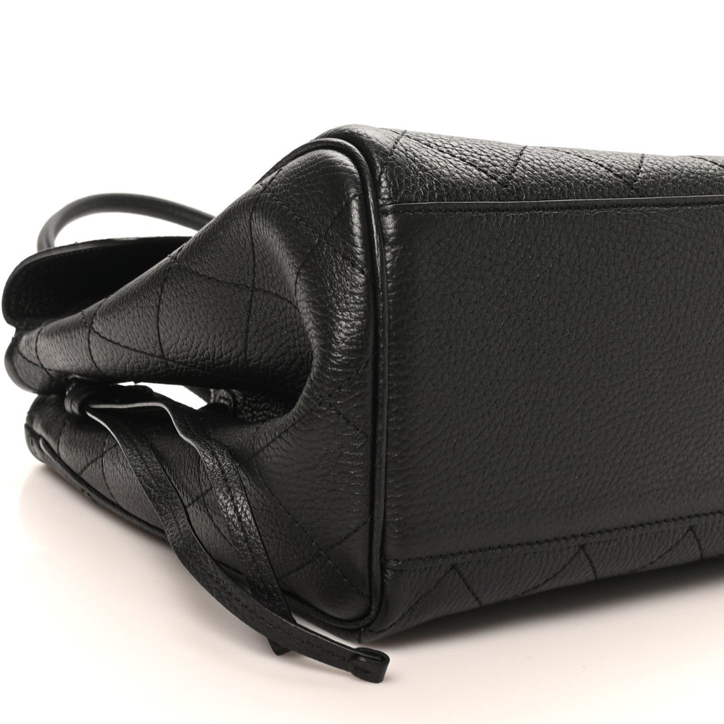 Grained Calfskin Stitched Urban Essentials Shopping Bag Black