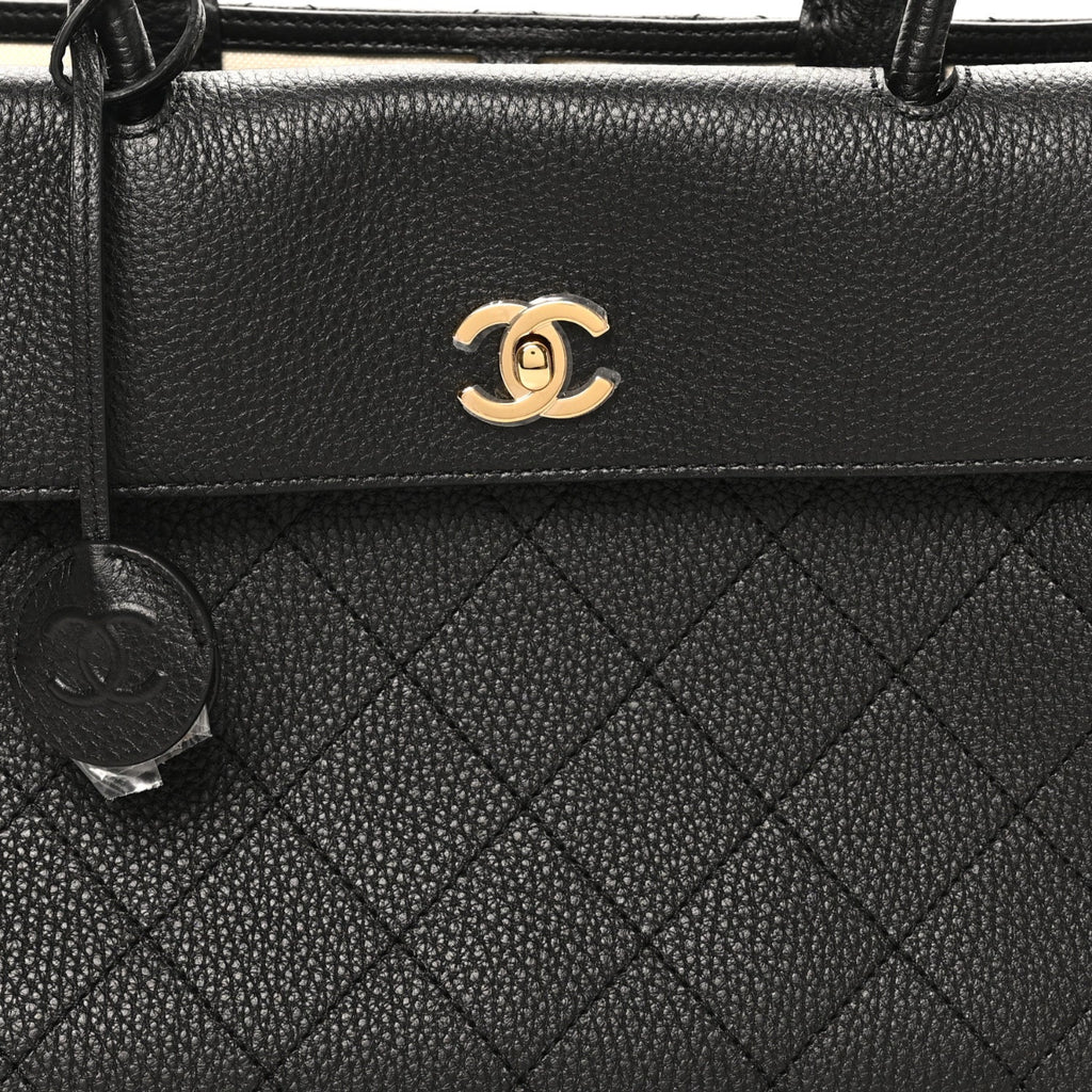 Grained Calfskin Stitched Urban Essentials Shopping Bag Black