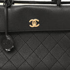 Grained Calfskin Stitched Urban Essentials Shopping Bag Black
