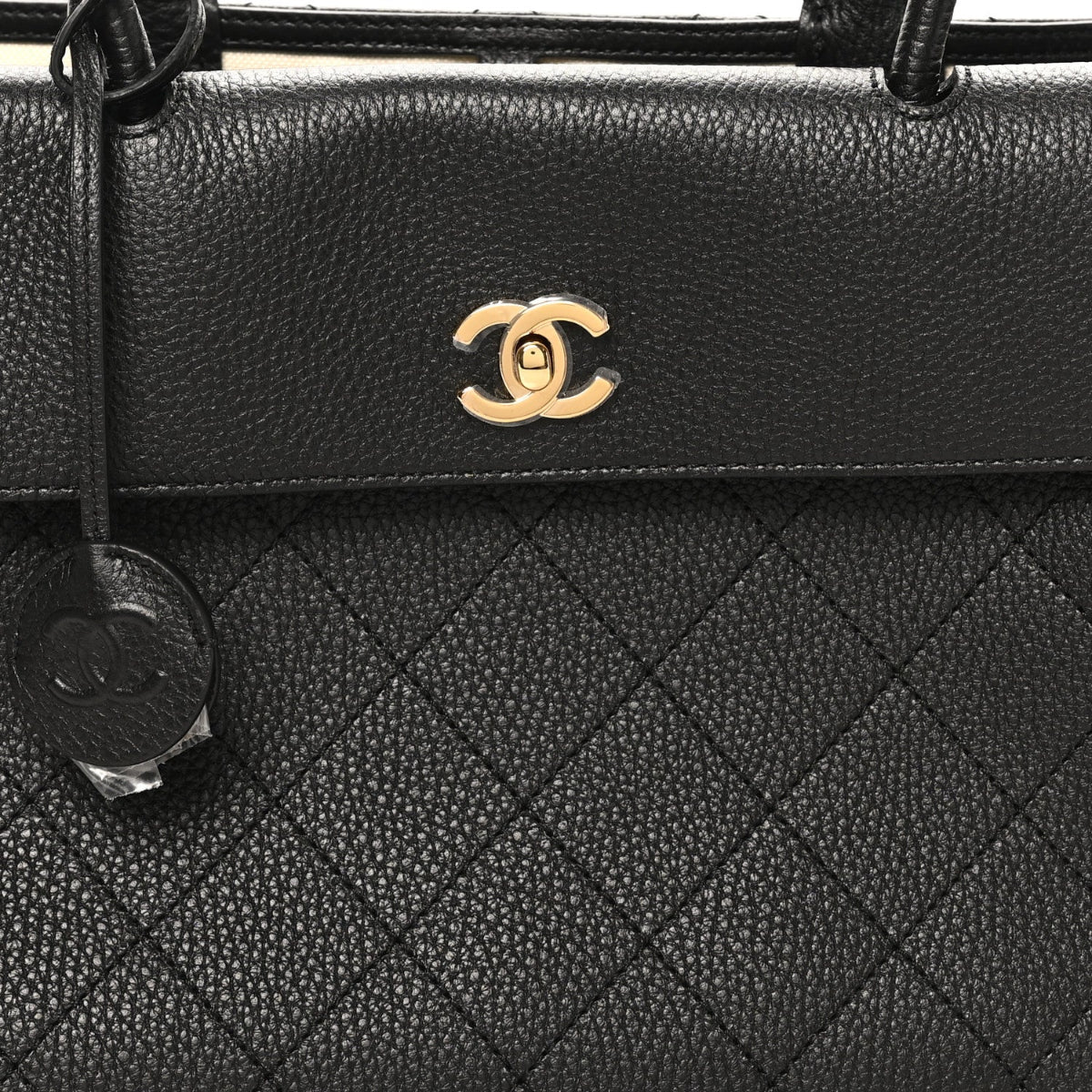 Grained Calfskin Stitched Urban Essentials Shopping Bag Black