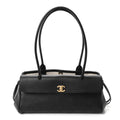Grained Calfskin Stitched Urban Essentials Small Shopping Bag Black