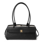 Grained Calfskin Stitched Urban Essentials Small Shopping Bag Black