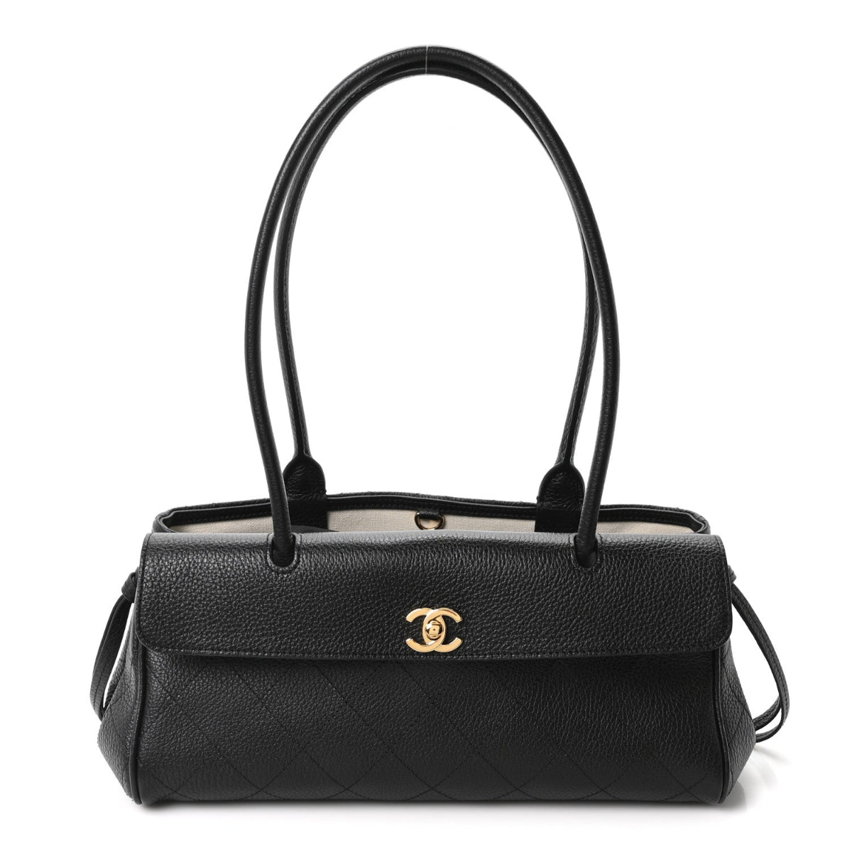 Grained Calfskin Stitched Urban Essentials Small Shopping Bag Black