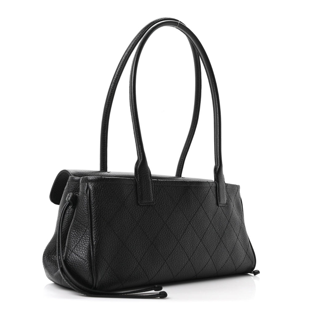 Grained Calfskin Stitched Urban Essentials Small Shopping Bag Black