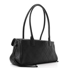 Grained Calfskin Stitched Urban Essentials Small Shopping Bag Black